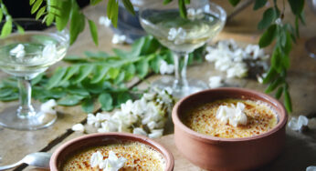 Crème brûlée flavored with acacias’ flowers