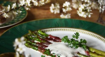 Roasted asparagus with Bresaola and St Marcellin espuma